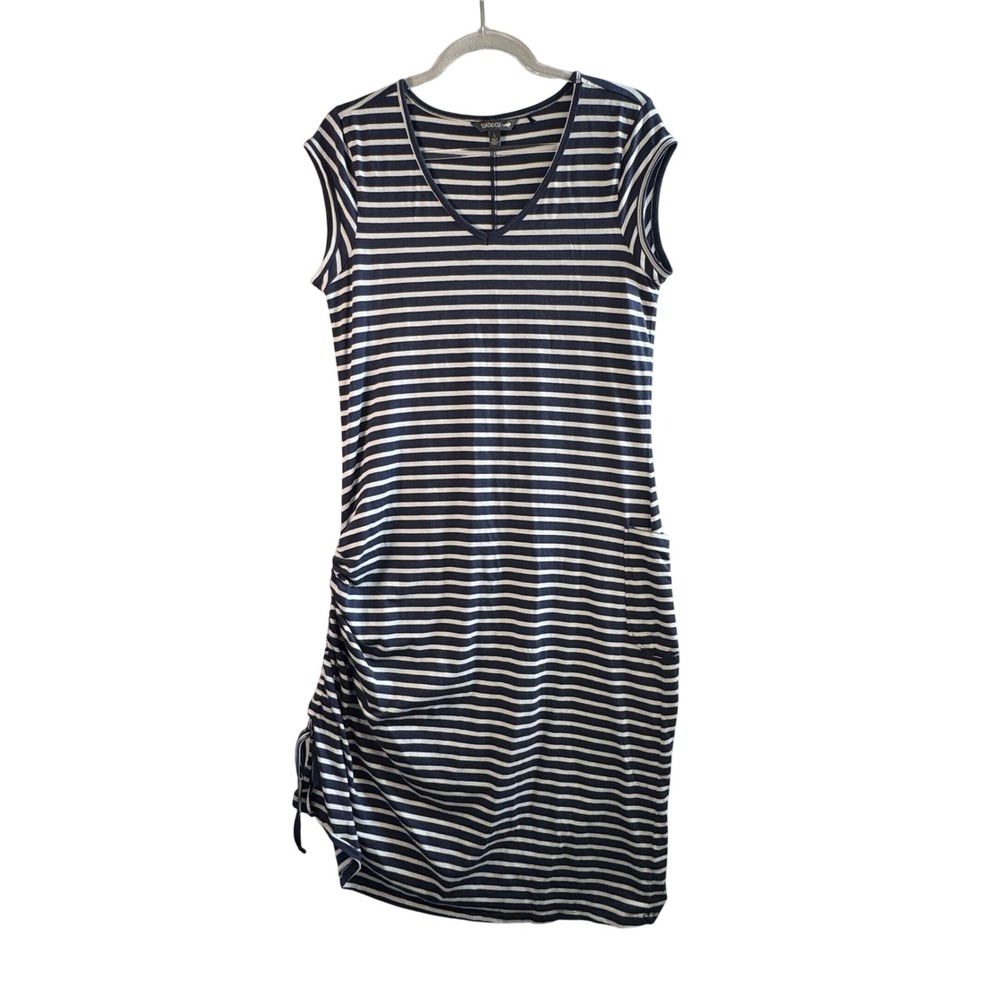 Toad&Co Samba Muse Dress Tencel Organic Cotton Stripe Navy White L Nautical Gorp